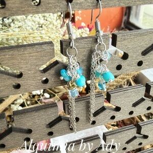 Alquimia Turquoise aquamarine mother of pearl and Silver Chain Earrings